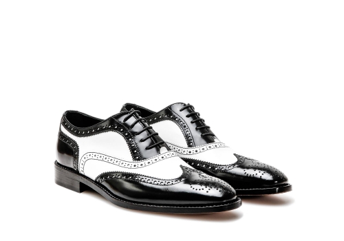 Fred, Oxford wing brogue shiny black and white
